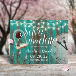 Rustic Fairytale Wedding Teal Barn Save the Date Announcement Postcard