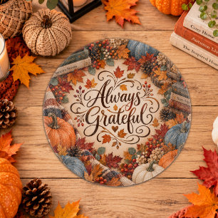 Rustic Fall Always Grateful Pumpkins Illustration Cutting Board