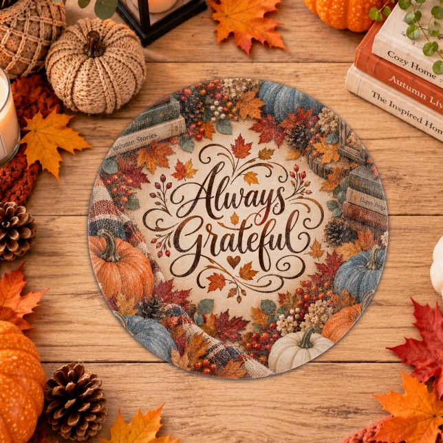 Rustic Fall Always Grateful Pumpkins Illustration Cutting Board (Creator Uploaded)