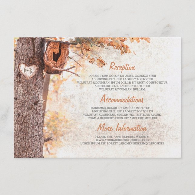Rustic Fall and Bird House Wedding Details Enclosure Card (Front)