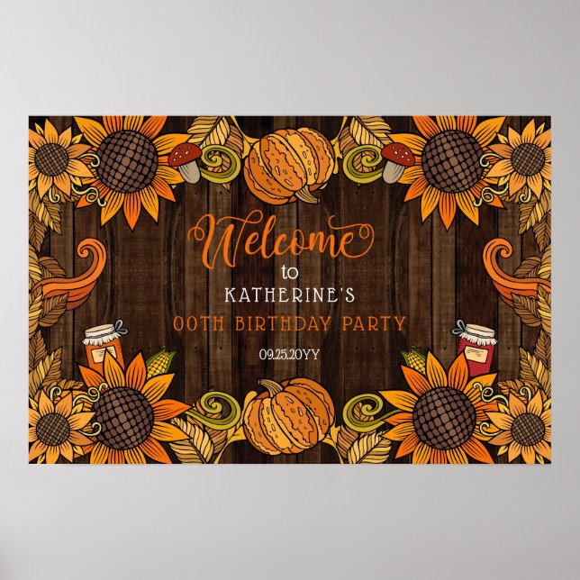 Rustic Fall | Autumn Birthday Party Welcome Poster (Front)
