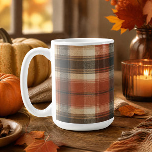 Rustic Fall Autumn Classic Plaid Rust Cream Black Coffee Mug