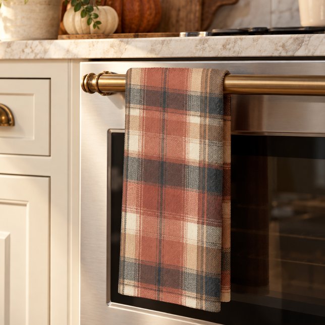 Rustic Fall Autumn Classic Plaid Rust Cream Black Kitchen Towel (Creator Uploaded)