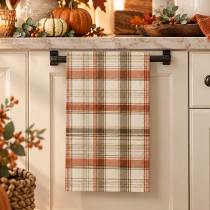 Rustic Fall Autumn Classic Plaid Rust Cream Brown Kitchen Towel