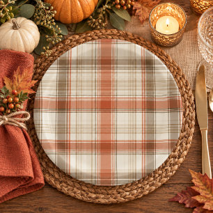 Rustic Fall Autumn Classic Plaid Rust Cream Brown Paper Plate