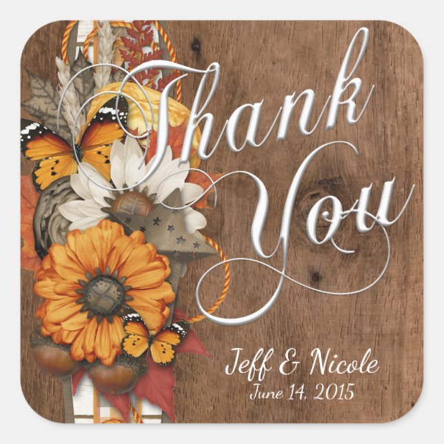 Rustic Fall Autumn Country Barn Wedding Square Sticker (Front)