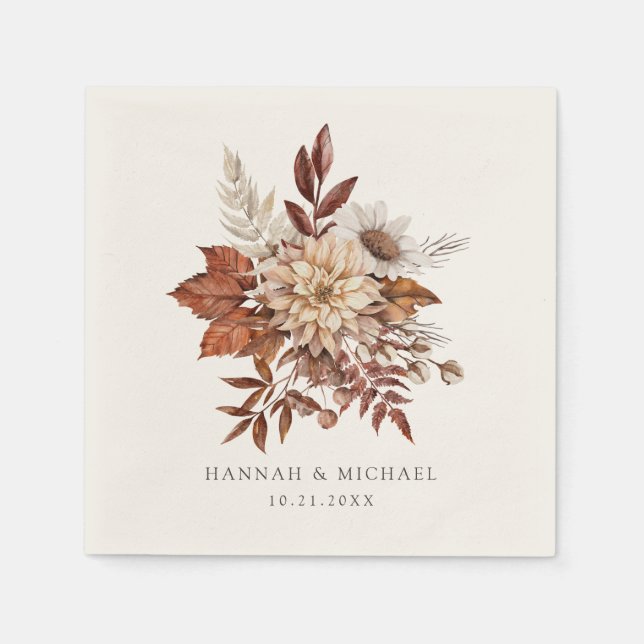 Rustic Fall Autumn Floral Foliage Wedding Napkin (Front)