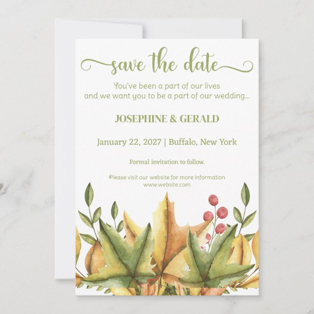Rustic Fall Autumn Foliage Wedding Save the Date Invitation (Front)