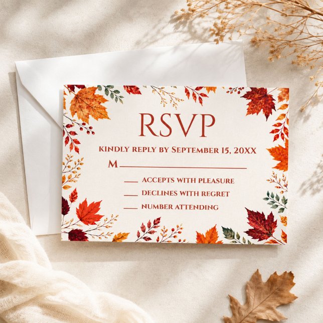 Rustic Fall Autumn Ivory & Orange Leaves RSVP Card (Creator Uploaded)