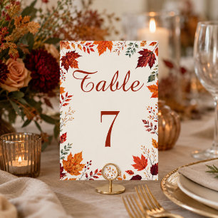Rustic Fall Autumn Ivory & Orange Leaves Table Number