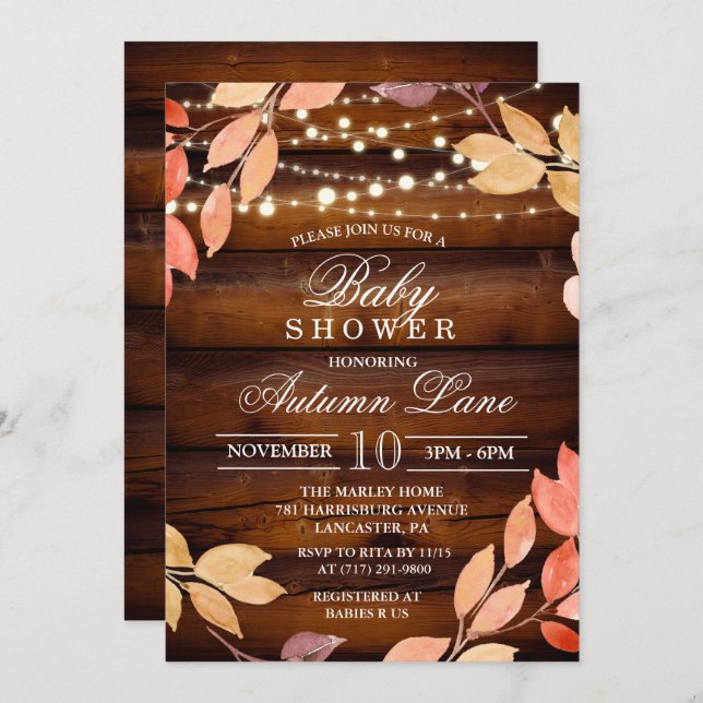 Rustic Fall Autumn Leaves Baby Shower Invitation (Front/Back)