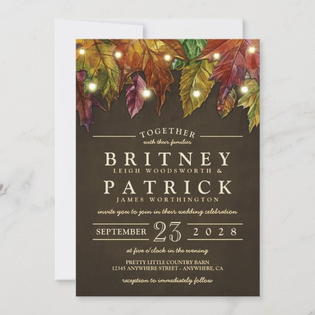 Rustic Fall Autumn Leaves Wedding Invitations (Front)