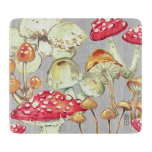 Rustic Fall Autumn Mushroom Woodland Nature Grey Cutting Board