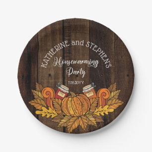 Rustic Fall Autumn Pumpkin Leaves Housewarming Paper Plate