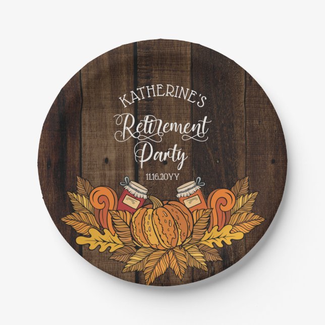 Rustic Fall |Autumn Pumpkin Retirement Party Paper Plate (Front)