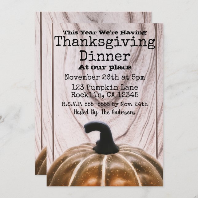 Rustic Fall Autumn Pumpkin Thanksgiving Dinner Invitation (Front/Back)