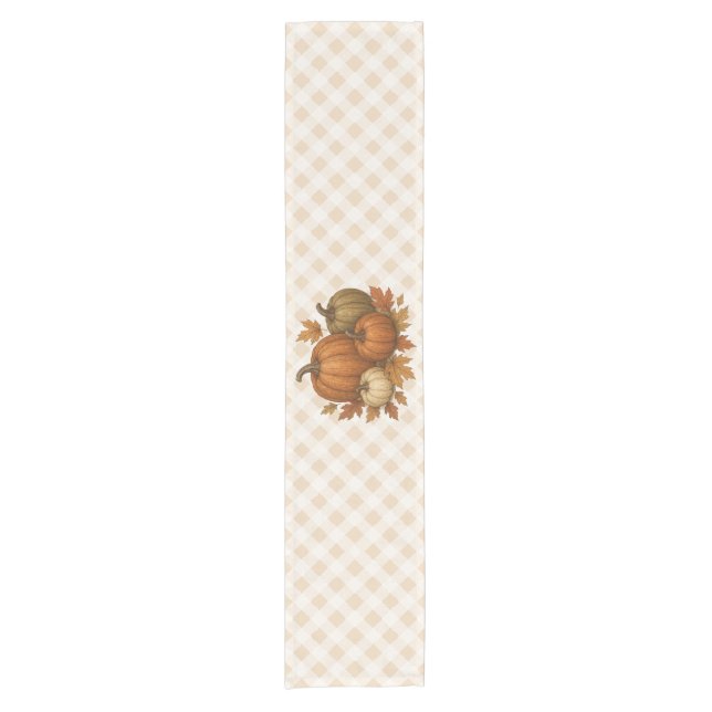 Rustic Fall/Autumn pumpkins & leaves Short Table Runner (Front)
