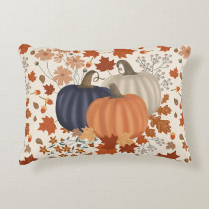 Rustic Fall Autumn Pumpkins Wildflowers Leaves Accent Pillow