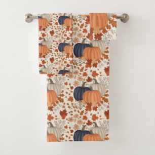 Rustic Fall Autumn Pumpkins Wildflowers Leaves Bath Towel Set