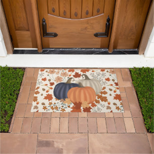 Rustic Fall Autumn Pumpkins Wildflowers Leaves Doormat