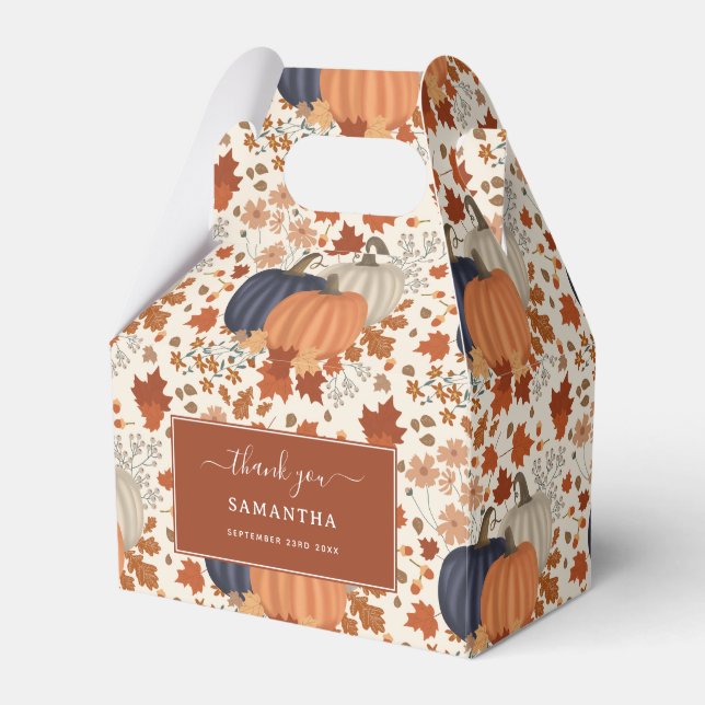 Rustic Fall Autumn Pumpkins Wildflowers Leaves Favor Box (Front Side)