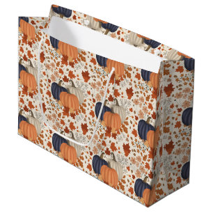 Rustic Fall Autumn Pumpkins Wildflowers Leaves Large Gift Bag