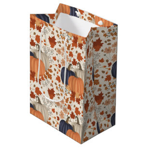 Rustic Fall Autumn Pumpkins Wildflowers Leaves Medium Gift Bag