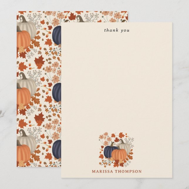 Rustic Fall Autumn Pumpkins Wildflowers Leaves Thank You Card (Front/Back)
