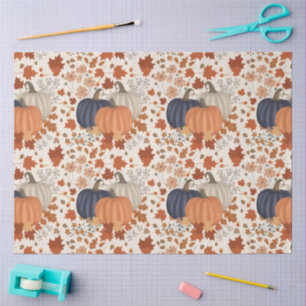 Rustic Fall Autumn Pumpkins Wildflowers Leaves Tissue Paper