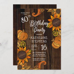 Rustic Fall  Autumn Sunflowers 80th Birthday Party Invitation