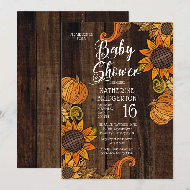 Rustic Fall | Autumn Sunflowers Baby Shower Invitation (Front/Back)