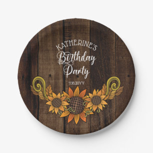 Rustic Fall Autumn Sunflowers Birthday Party Paper Plate