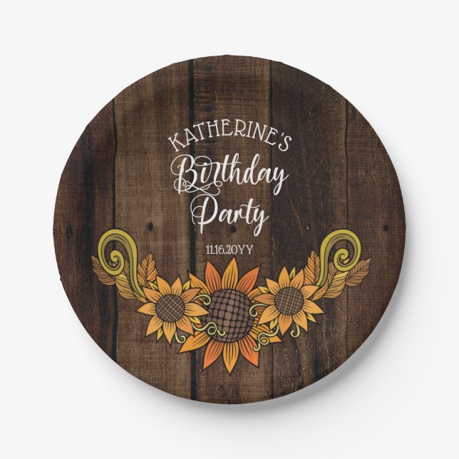 Rustic Fall | Autumn Sunflowers Birthday Party Paper Plate (Front)