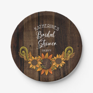 Rustic Fall Autumn Sunflowers Bridal Shower Paper Plate