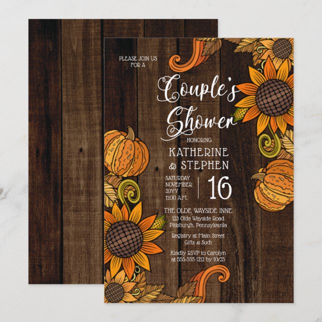 Rustic Fall | Autumn Sunflowers Couple's Shower In Invitation (Front/Back)