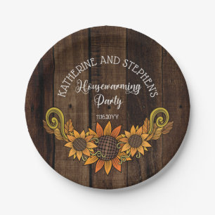 Rustic Fall Autumn Sunflowers Housewarming Party Paper Plate