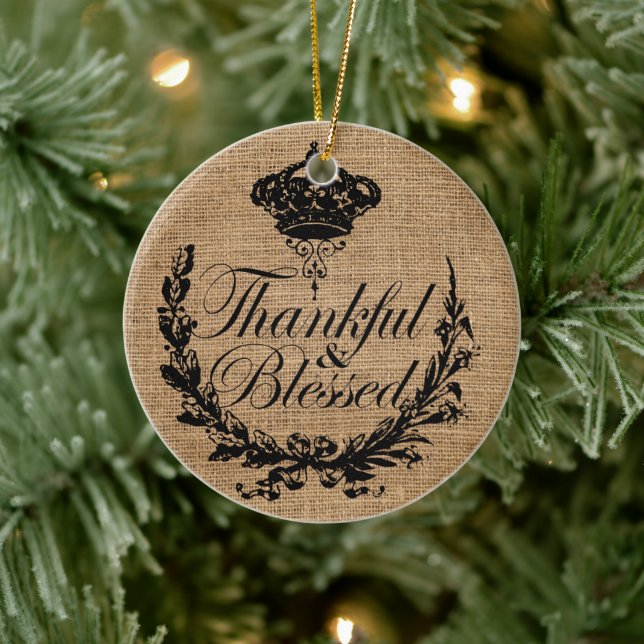 rustic fall autumn thanksgiving thankful blessed ceramic ornament (Tree)