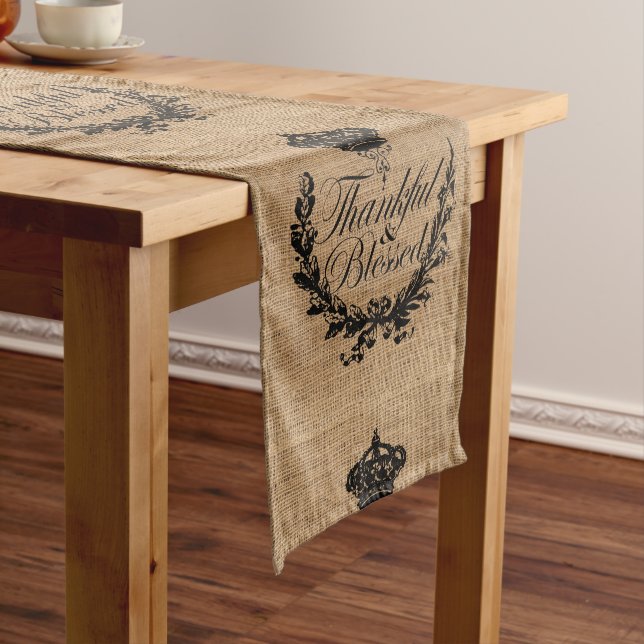 rustic fall autumn thanksgiving thankful blessed medium table runner (In Situ)