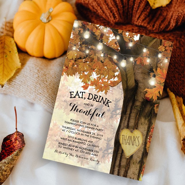 Rustic Fall Autumn Tree Backyard Thanksgiving Invitation (Creator Uploaded)