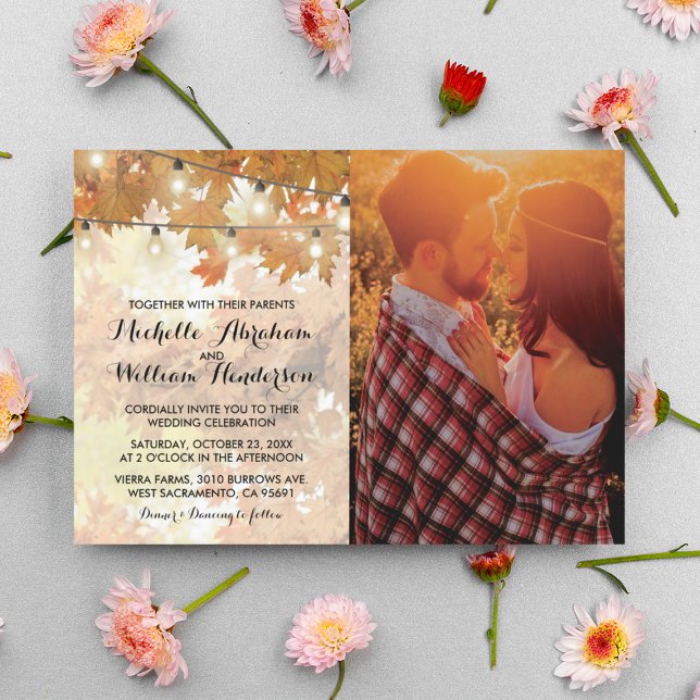 Rustic Fall Autumn Tree Lights Photo Wedding Invitation (Creator Uploaded)