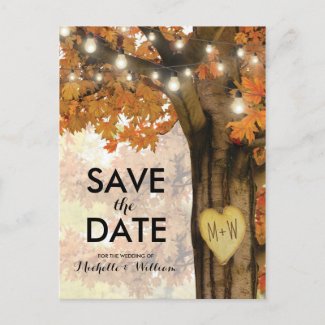 Rustic Fall Autumn Tree Lights Save the Date Announcement Postcard