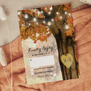 Rustic Fall Autumn Tree Twinkle Light Wedding RSVP Card