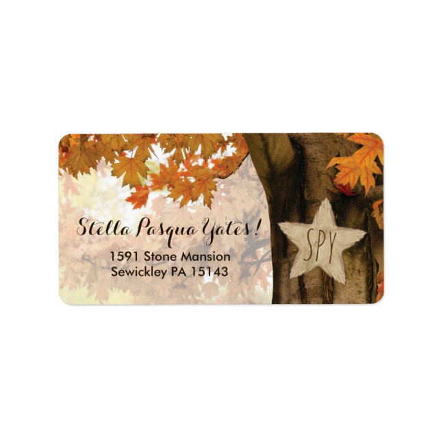 Rustic Fall Autumn Tree Twinkle Lights Wedding Label (Front)
