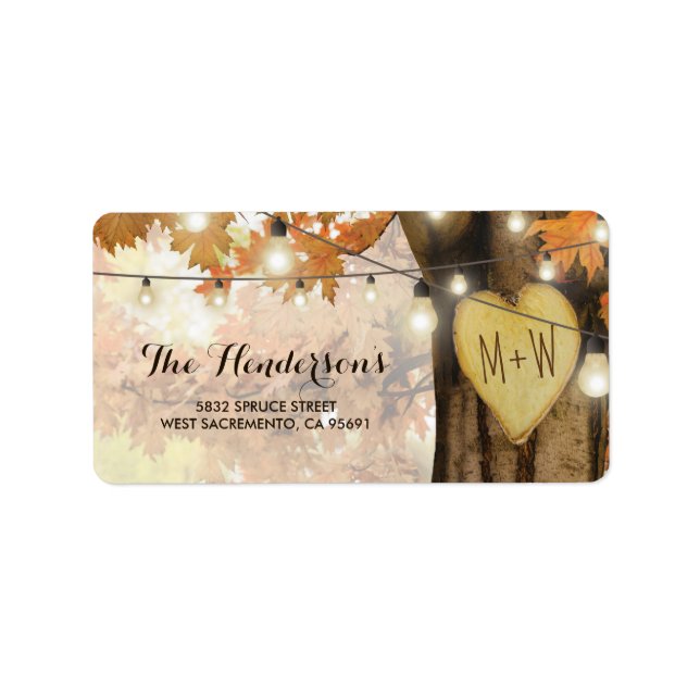 Rustic Fall Autumn Tree Twinkle Lights Wedding Label (Front)