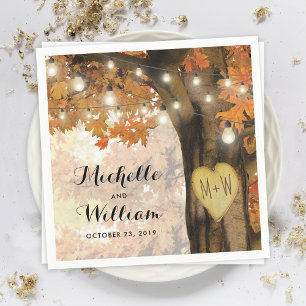 Rustic Fall Autumn Tree Twinkle Lights Wedding Napkin