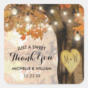 Rustic Fall Autumn Tree Twinkle Lights Wedding Square Sticker