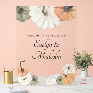 Rustic Fall Autumn White, Orange Pumpkins Wedding Acrylic Sign