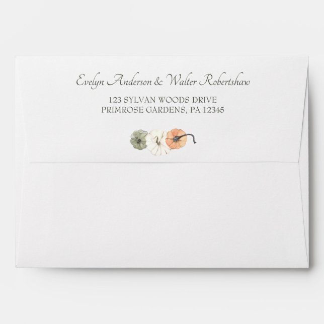 Rustic Fall Autumn White, Orange Pumpkins Wedding Envelope (Back (Top Flap))