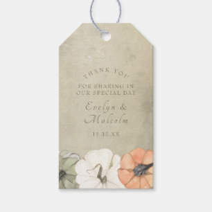 Rustic Fall Autumn White, Orange Pumpkins Wedding Gift Tags