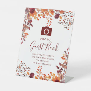 Rustic Fall Autumnal Photo Guest Book Wedding Pedestal Sign